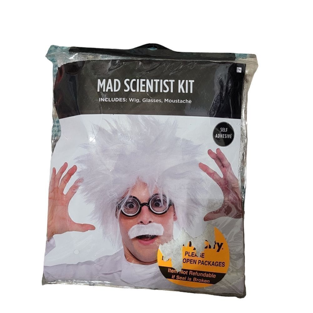 Mad scientist wig and mustache